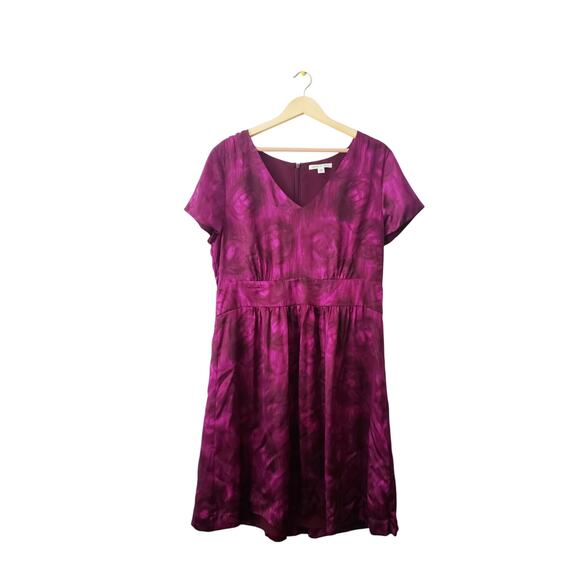Banana Republic 100% Silk Floral Print Dress Purple Size 16 - Picture 1 of 8